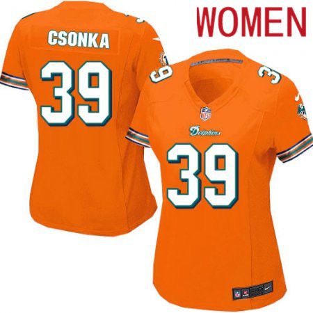 Women Miami Dolphins #39 Larry Csonka Nike Orange Game NFL Jersey->women nfl jersey->Women Jersey